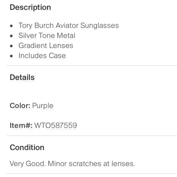 Tory Burch Gradient Aviator style sunglasses- silver and Purple comes with/ case - Picture 11 of 15